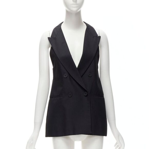 STELLA MCCARTNEY 100% silk black double breasted halter neck tux top IT36 XXS - Picture 1 of 8